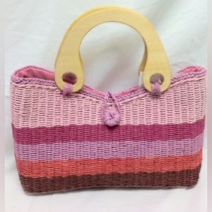 NWT straw beach bag purse tote pink